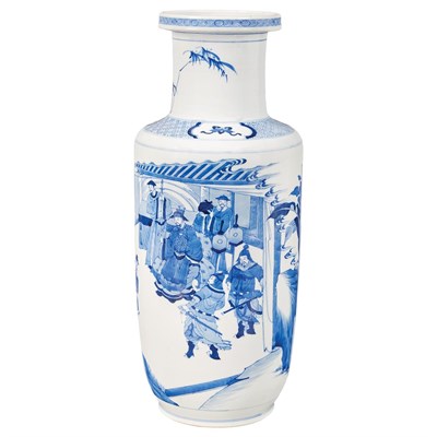 Lot 85 - Chinese Blue and White Glazed Porcelain Rouleau Vase