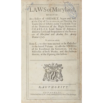 Lot 2 - [MARYLAND - COLONIAL] Large group of session...