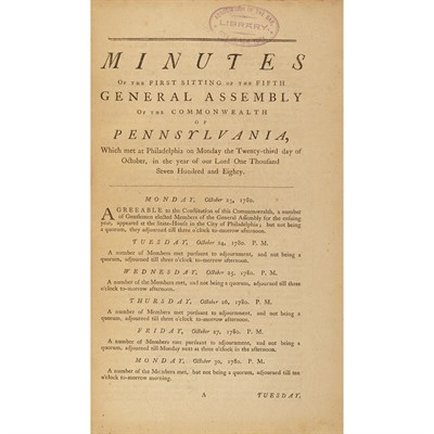 Lot 36 - [PENNSYLVANIA - REVOLUTION] Minutes of the...