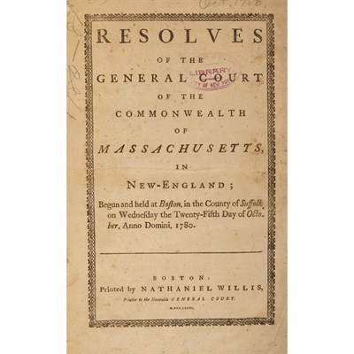 Lot 35 - [MASSACHUSETTS - REVOLUTION] Resolves of the...