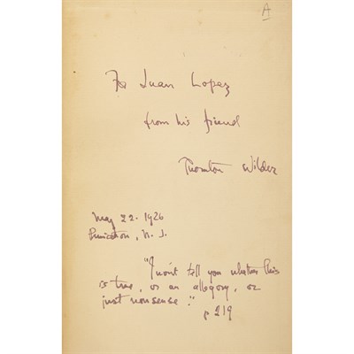Lot 445 - WILDER, THORNTON The Cabala. New York: Albert...