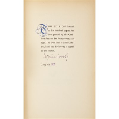 Lot 452 - WOOLF, VIRGINIA Street Haunting. San Francisco:...