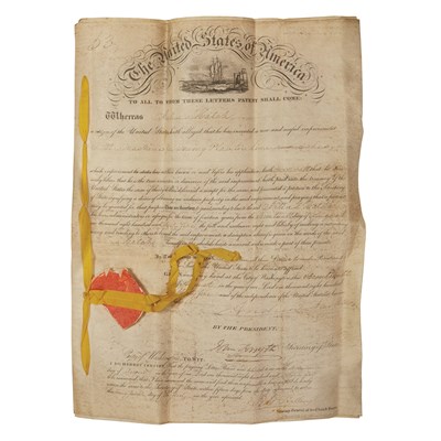 Lot 274 - JACKSON, ANDREW Grant of a patent signed by...