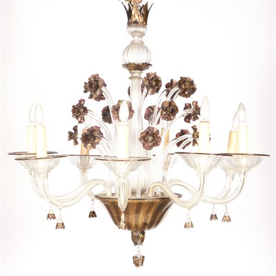 Lot 485 - Murano Hand Blown Glass Eight-Light Chandelier...