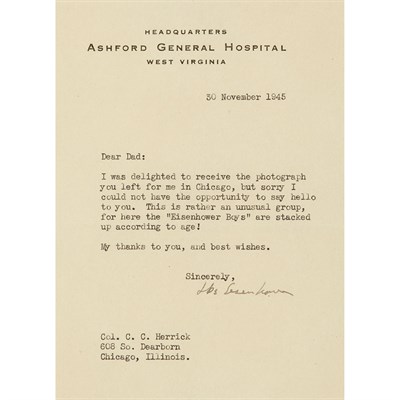 Lot 288 - EISENHOWER, DWIGHT D. Typed letter signed "Ike"...