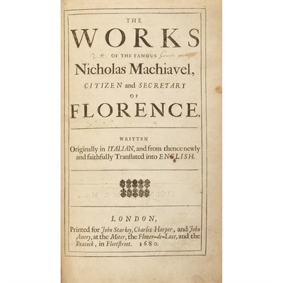 Lot 178 - MACHIAVELLI, NICCOLO The Works of the Famous...