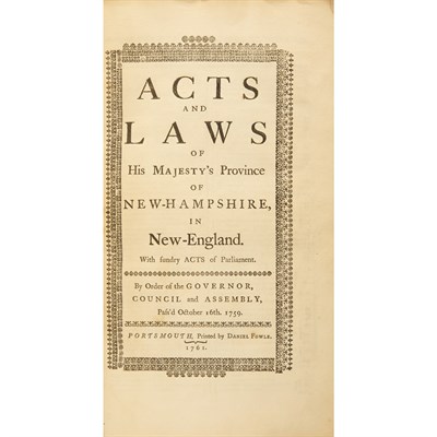 Lot 299 - [NEW HAMPSHIRE] Acts and Laws of His Majesties...