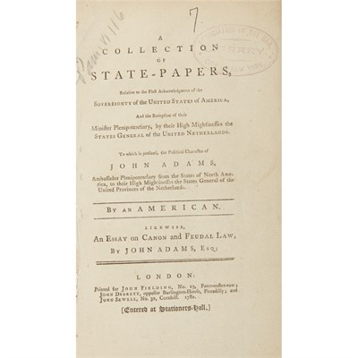 Lot 41 - ADAMS, JOHN A Defence of the Constitutions of...