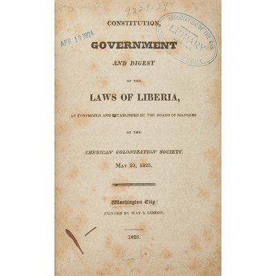 Lot 117 - [AFRICAN-AMERICANA--LIBERIA] Constitution,...