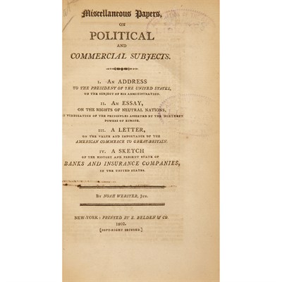 Lot 78 - WEBSTER, NOAH Miscellaneous Papers on...