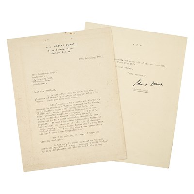 Lot 254 - DONAT, ROBERT Typed letter signed regarding...