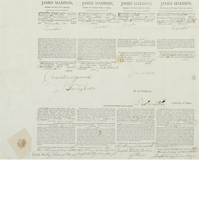 Lot 269 - MADISON, JAMES Four language ship's papers...
