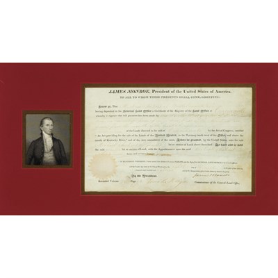 Lot 270 - MONROE, JAMES Land grant signed. Washington: 8...