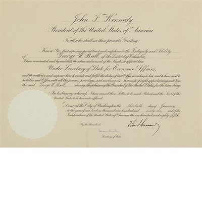 Lot 294 - KENNEDY, JOHN FITZGERALD Appointment signed....