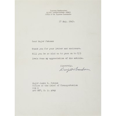 Lot 289 - EISENHOWER, DWIGHT D. Typed letter signed to...