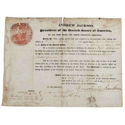 Lot 273 - JACKSON, ANDREW Commission for a midshipman,...