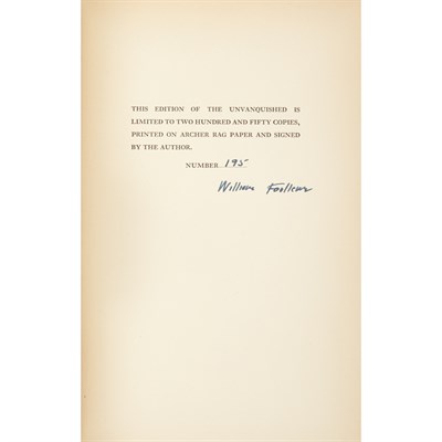 Lot 384 - FAULKNER, WILLIAM The Unvanquished. New York:...