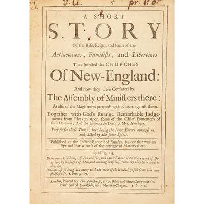 Lot 297 - [WINTHROP, JOHN] A short story of the rise,...