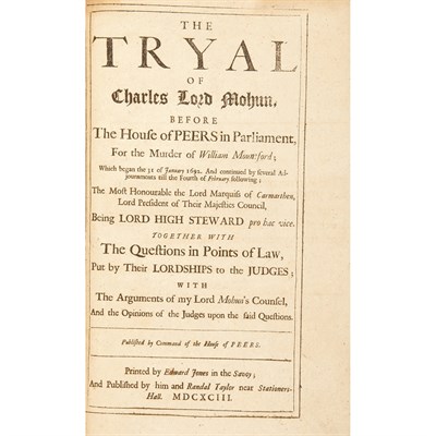 Lot 193 - [MURDER TRIAL] The tryal of Charles Lord Mohun,...