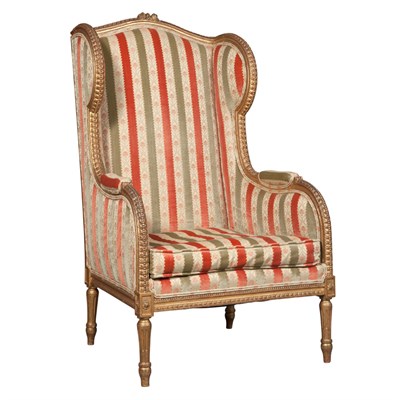 Lot 239 - Louis XVI Style Carved and Giltwood Bergere a...