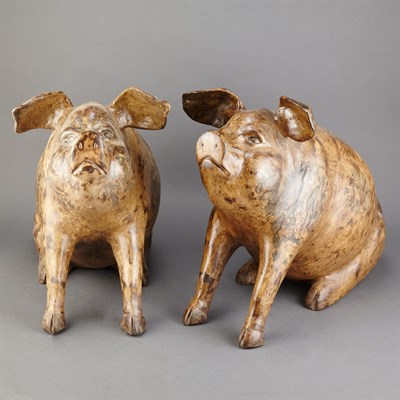 Lot 264 - Companion Pair of Painted Terra Cotta Figures...