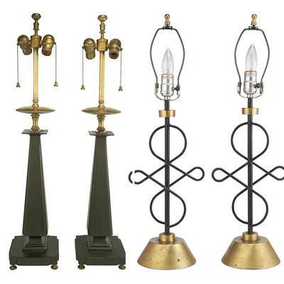 Lot 377 - Two Pairs of Lamps Comprising a pair of black...