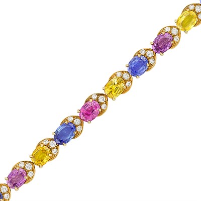 Lot 166 - Gold, Multicolored Sapphire and Diamond Bracelet