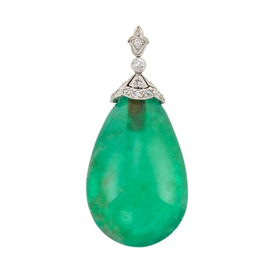 Lot 110 - Platinum, Emerald and Diamond Pendant