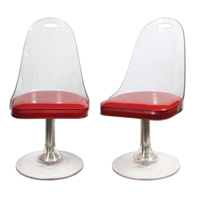 Lot 85 - Pair of Acrylic, Red Vinyl Upholstered and...