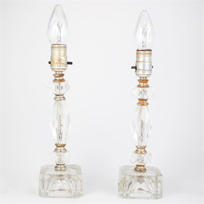 Lot 209 - Pair of Art Deco Style Cut Glass Lamps Each of...