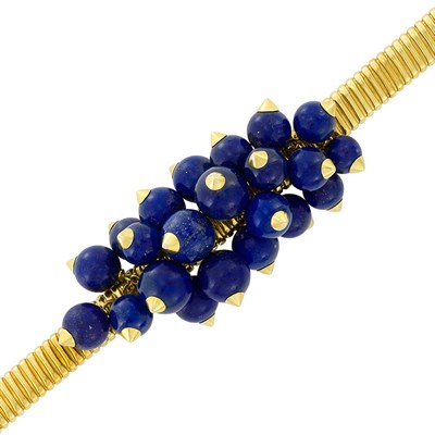 Lot 68 - Gold and Lapis Bead Cluster Bracelet