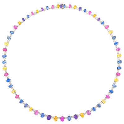 Lot 154 - White Gold, Multicolored Sapphire and Diamond Necklace