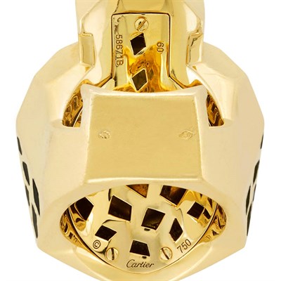 Lot 405 - Gold, Black Enamel, Peridot and Black Onyx 'Panther' Ring, Cartier, France