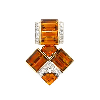 Lot 406 - Gold, Platinum, Citrine and Diamond Clip-Brooch