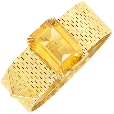 Lot 407 - Retro Gold and Citrine Buckle Bangel Bracelet