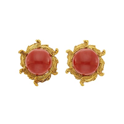 Lot 10 - Gianmaria Buccellati Pair of Gold and Oxblood Coral Earclips