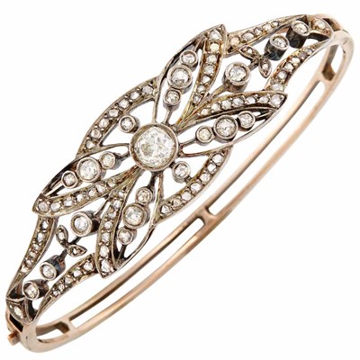 Lot 45 - Antique Silver, Gold and Diamond Bangle Bracelet