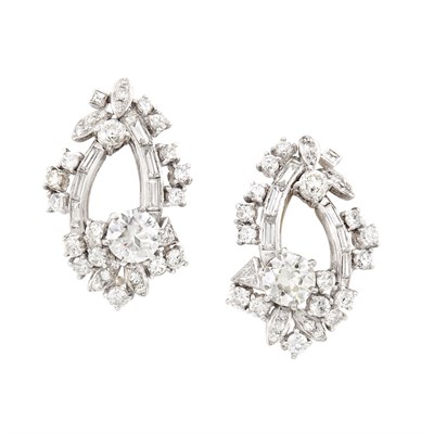 Lot 479 - Pair of Platinum and Diamond Earclips