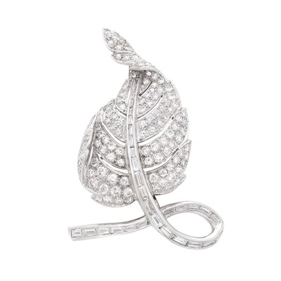 Lot 478 - Platinum and Diamond Leaf Pendant-Brooch