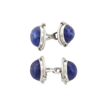 Lot 385 - Pair of Platinum and Star Sapphire Cufflinks