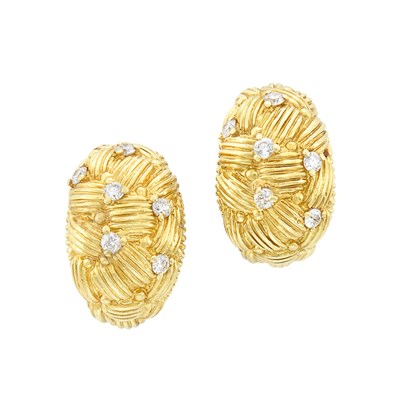 Lot 273 - Pair of Gold and Diamond Hoop Earclips, Judith Ripka