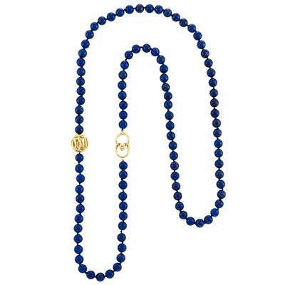 Lot 339 - Long Gold and Lapis Bead Neklace, Tiffany & Co., Angela Cummings
