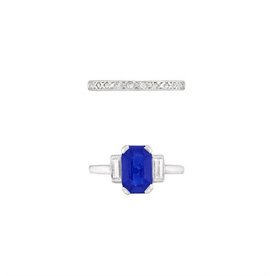 Lot 190 - Platinum, Sapphire and Diamond Ring and Eternity Band Ring