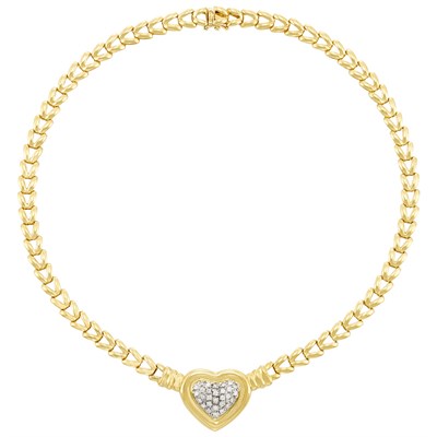 Lot 234 - Two-Color Gold and Diamond Heart Necklace