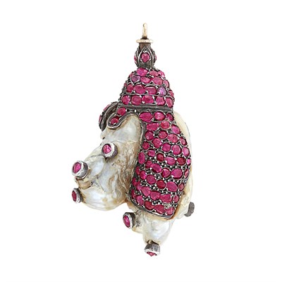 Lot 42 - Antique Silver, Baroque Freshwater Pearl and Ruby Pendant