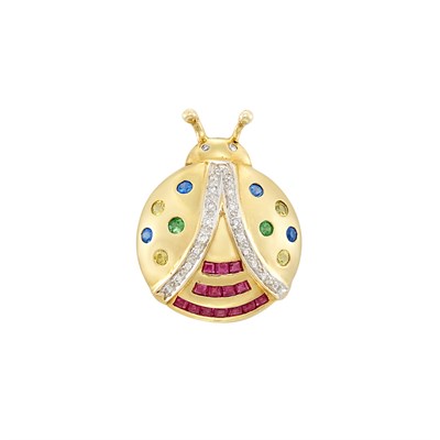 Lot 111 - Two-Color Gold, Diamond and Gem-Set Ladybug Pin