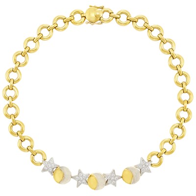 Lot 113 - Two-Color Gold and Diamond Star and Moon Necklace