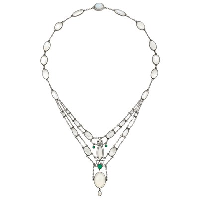 Lot 59 - Antique Silver, Opal, Moonstone and Chrysoprase Necklace