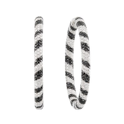 Lot 256 - Pair of White Gold, Black Diamond and Diamond Hoop Earrings