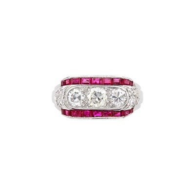 Lot 4 - Art Deco Platinum, Ruby and Diamond Ring